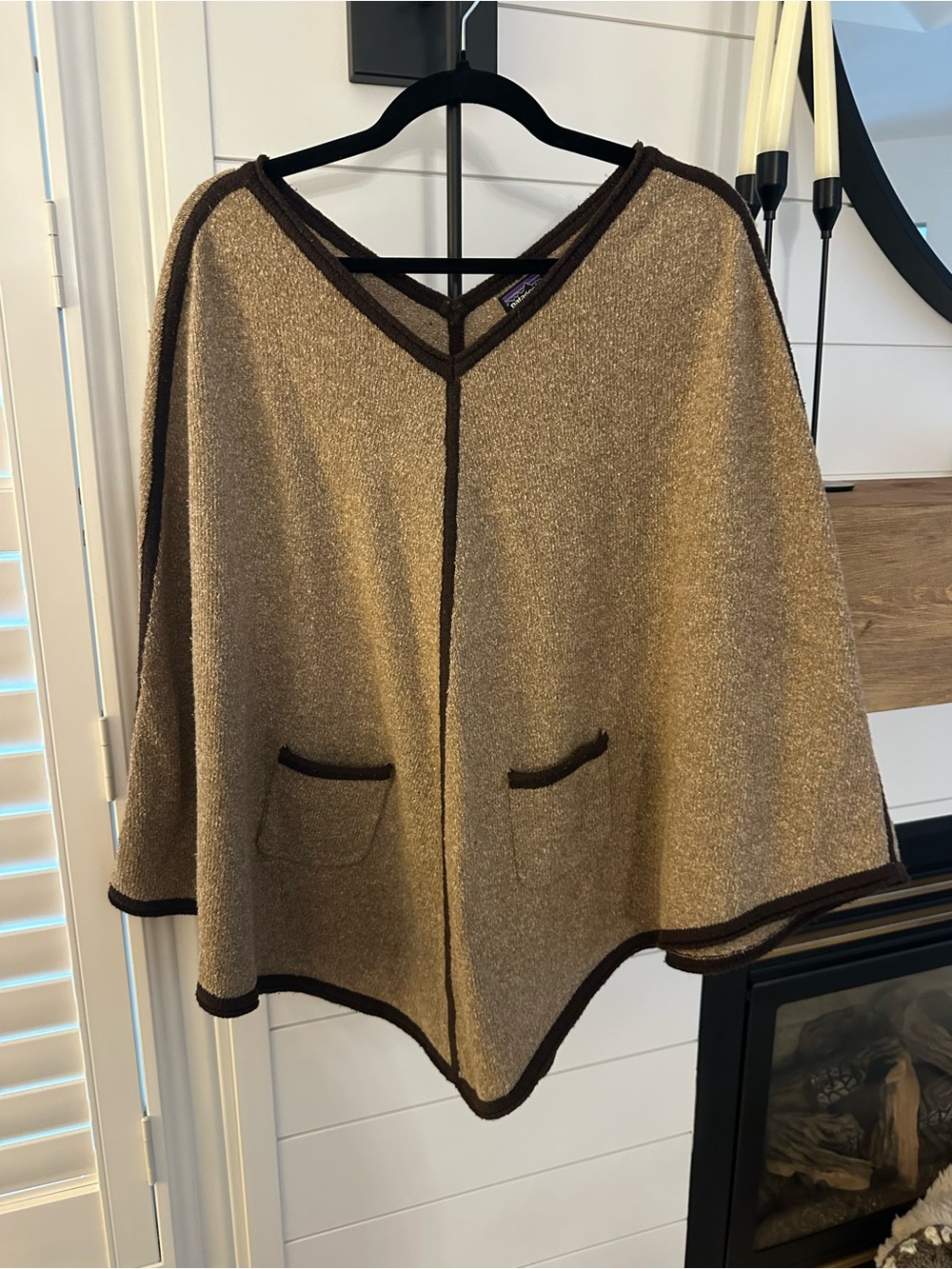 Patagonia Tan and Dark Brown Trim Knit Poncho